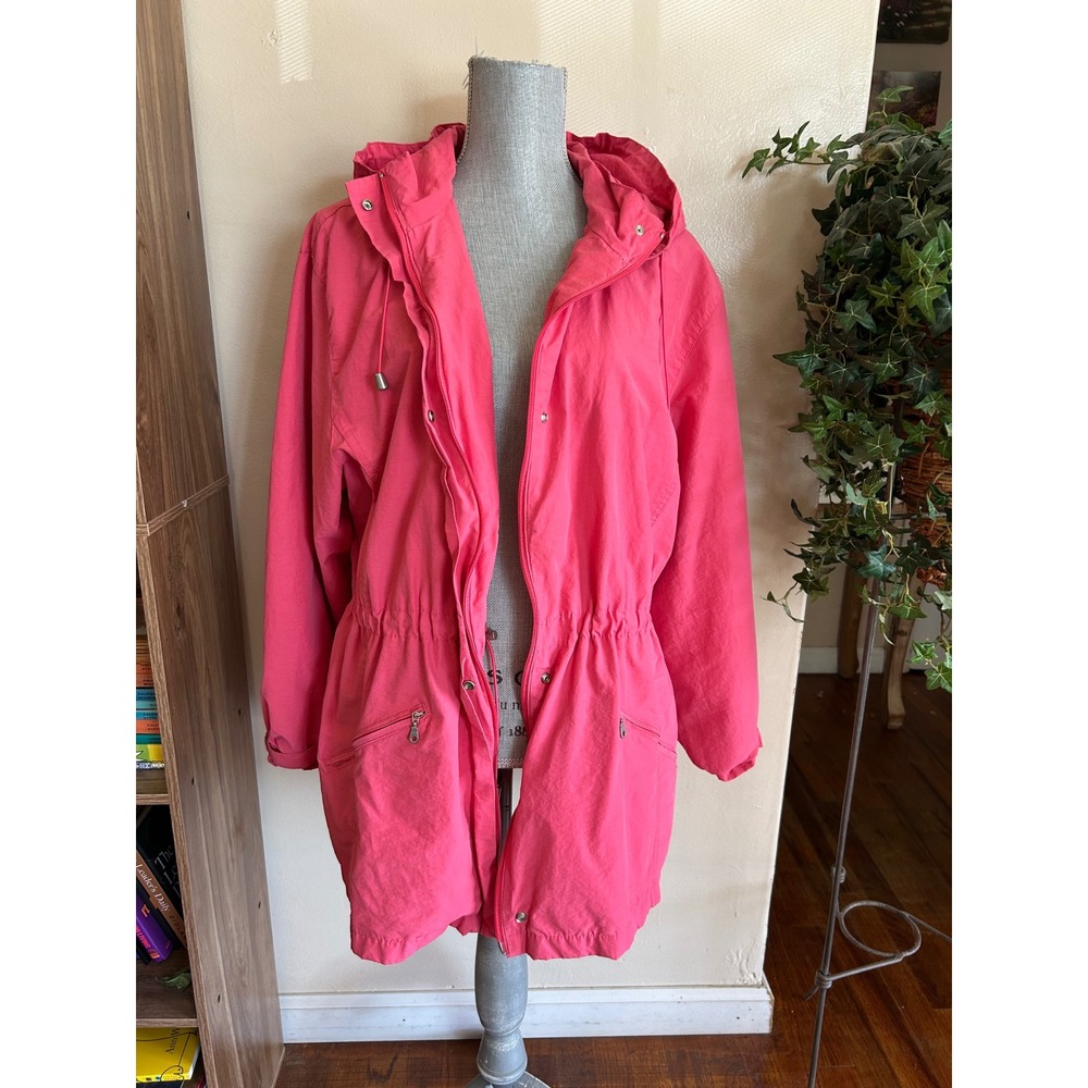 Cherokee Anorak Jacket Women 1X Pink Removable Hood Drawstring Waist Waterproof